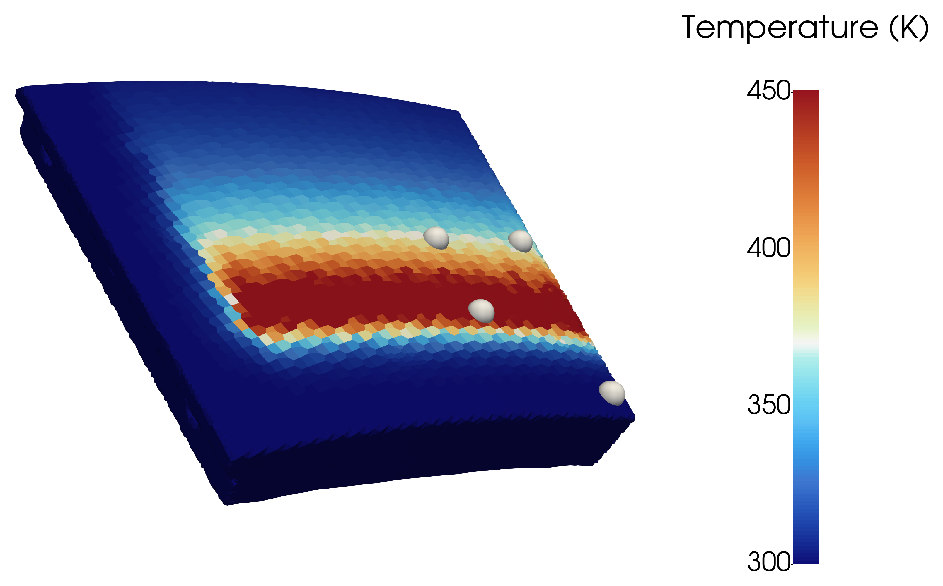 Divertor tile temperature field with four thermocouple locations